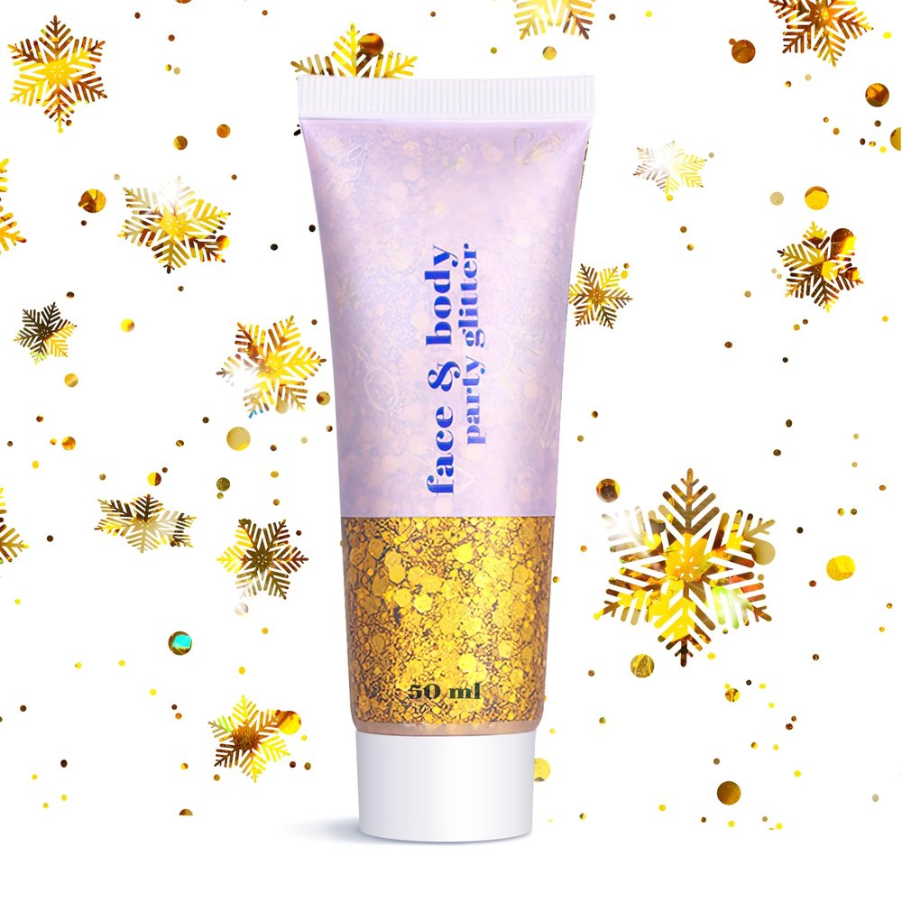 Body Face Glitter for Women Girls - Temporary Face Tattoos, Waterproof No Skin Irritation, for Singer Concerts Mermaid Festival Sequins Teen Makeup (Gold Body Glitter)