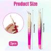2 PCS Double Ended Nail Art Tweezers, Stainless Steel Straight and Curved Tip Tweezers with Silicone Pressing Head for Eyelash Extensions,DIY Crafts, Nail Art, Scrapbooking,Jewelry Making view 2