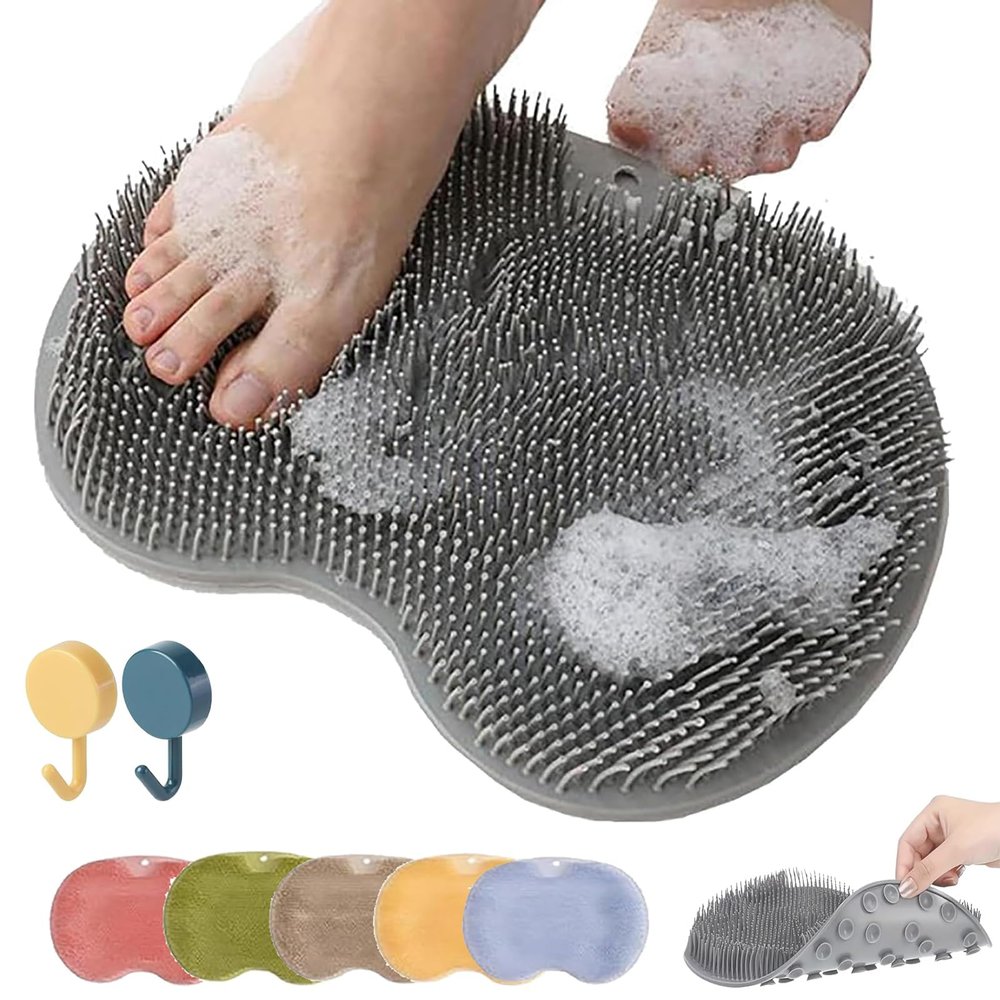 Solespa Hands-Free Silicone Foot Scrubber Mat, 2025 Upgrade Sole Spa Foot Scrubber, Wall Mount Non-Slip Exfoliating Shower Mat, for Clean Men and Women with Suction Cup (Gray)