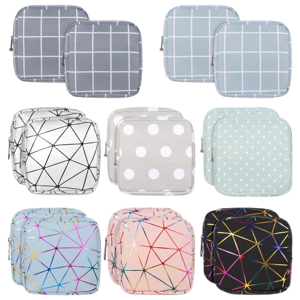 16-Piece Set Of Cute Sanitary Napkin Storage Bags, Portable Pu And Cotton Fabric Pouches For Women