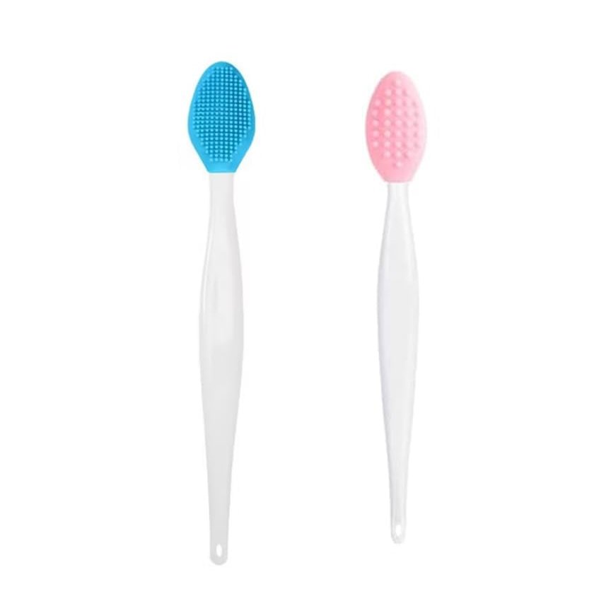 2 Pcs Lip Brush Tool Set,Double-Sided Silicone Exfoliating Lip Brush for Men Wome Double-sided Soft for Smoother and Fuller Lip Appearance (Blue,Pink)