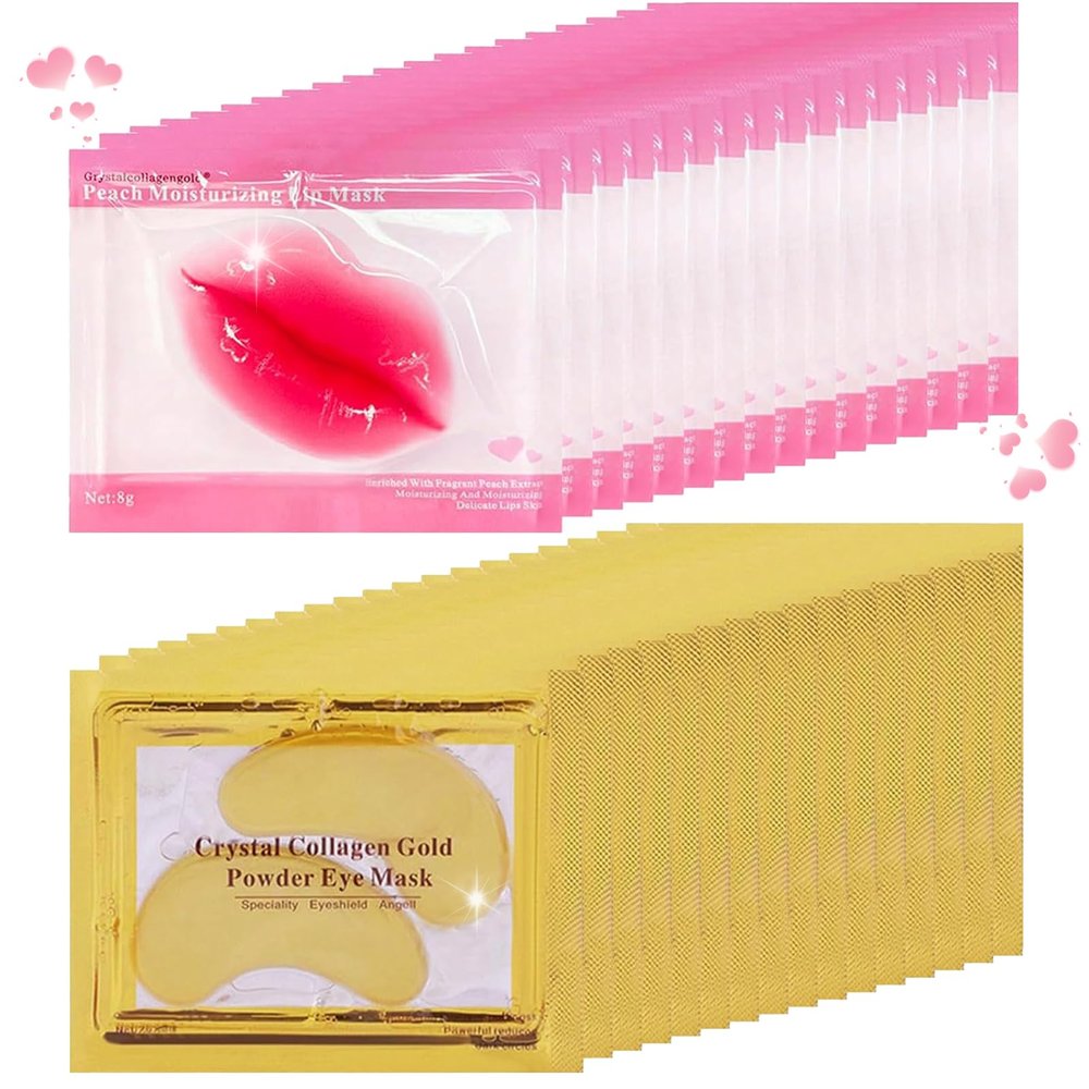 32 Pairs Eye Masks & Lip Masks, Collagen Crystal Lip Mask and Eye Mask, Crystal Collagen Eye Patches for Puffy Eyes, Effectively Eliminates Dark Circles and Eye Bags, Reduces Lip Wrinkles