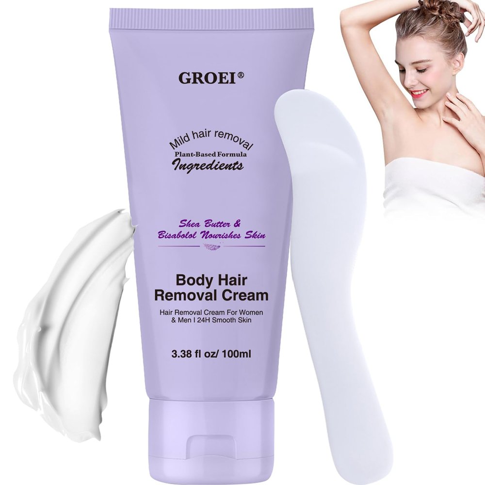Body Hair Removal Cream for Women & Men, Plant-Based Formula with Shea Butter, Skin-Smoothing Moisture Care, 3.38 fl oz