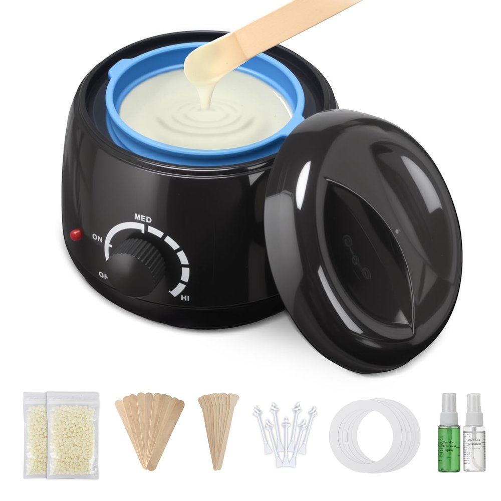 AUZEAL 250ml Mini Waxing Kit for Women, Hard Hot Wax Kit for Hair Removal, At Home Waxing Kit for Bikini & Underarms & More, Sensitive Skin, Precise Temp Control, Compact Single Person Use