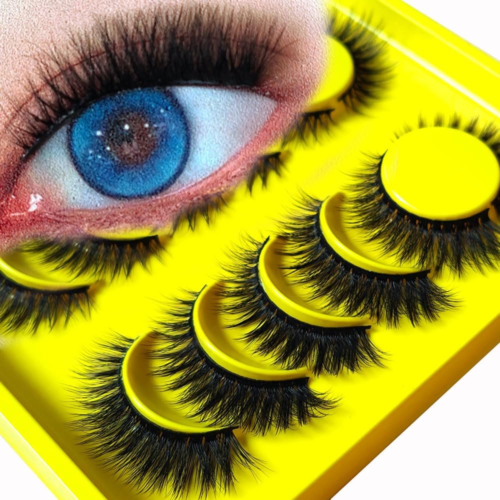 6 Pairs Volume Dramatic Look False Eyelashes Fluffy 3D Eye Lashes Long Wispy Handmade Soft Black Band Fake Eye Lashes Makeup