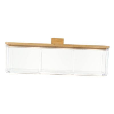 1pc Transparent Makeup Storage Box with Divided Compartment Acrylic Desktop Organizer for Cotton Pads and Accessories Convenient Section Design for Easy Access and Organization
