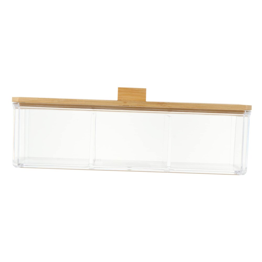 1pc Transparent Makeup Storage Box with Divided Compartment Acrylic Desktop Organizer for Cotton Pads and Accessories Convenient Section Design for Easy Access and Organization
