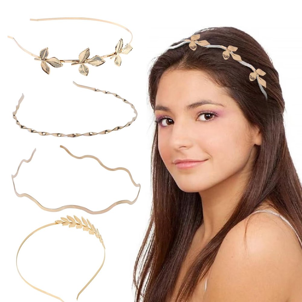 11pcs Gold Leaf Headband for Girls Women Bridal Hair Crown Roman Goddess Tiara Wedding Hair Accessories Multiple Styles Available