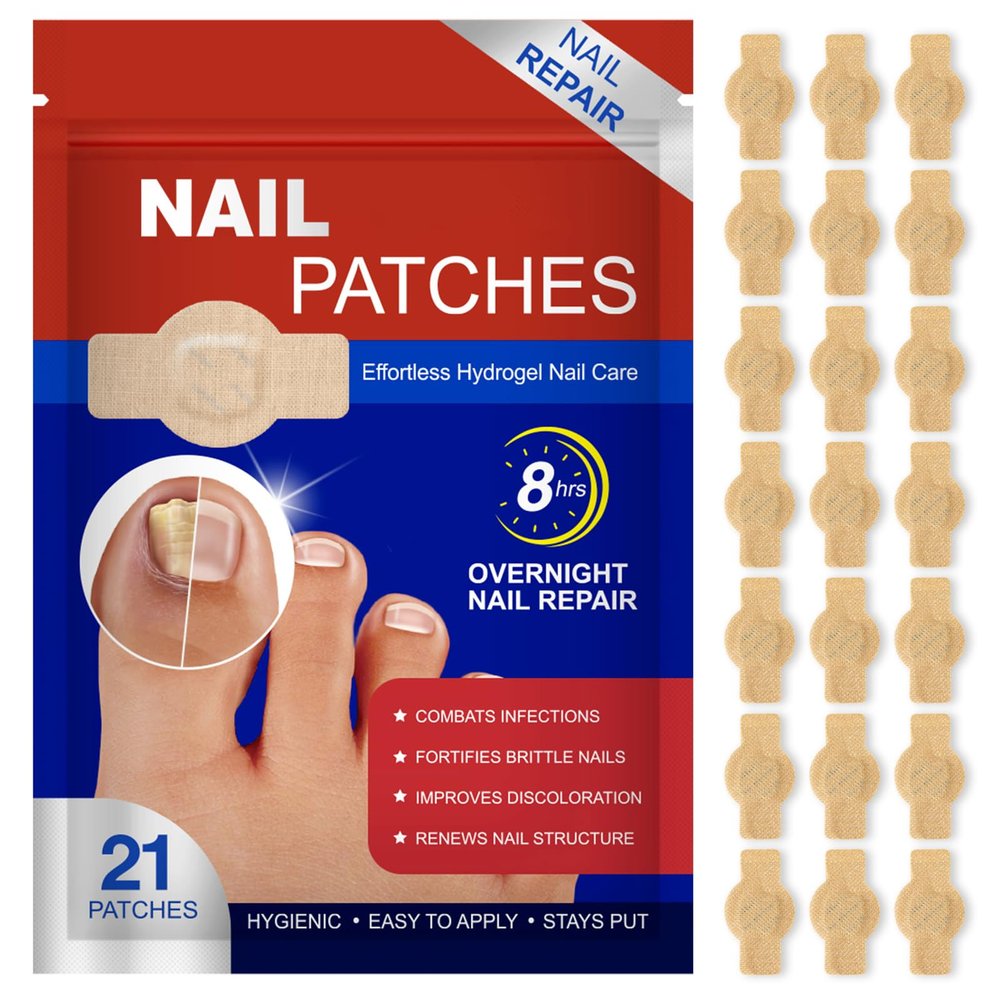 Fungal Nail Patches 21 PCS, Toenail Treatment Extra Strength 8-Hour Overnight Nail Fast Acting Repair Effortless Hydrogel Nail Care and Repair for Damaged Nails Overnight Renewal for Men and Women