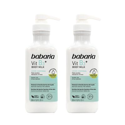 Babaria Vitamin B3 Body Milk - Nourishing Body Lotion for Women and Men - Enhances Skin Barrier - Moisturizing Body Cream for Sensitive Skin - 2 pc