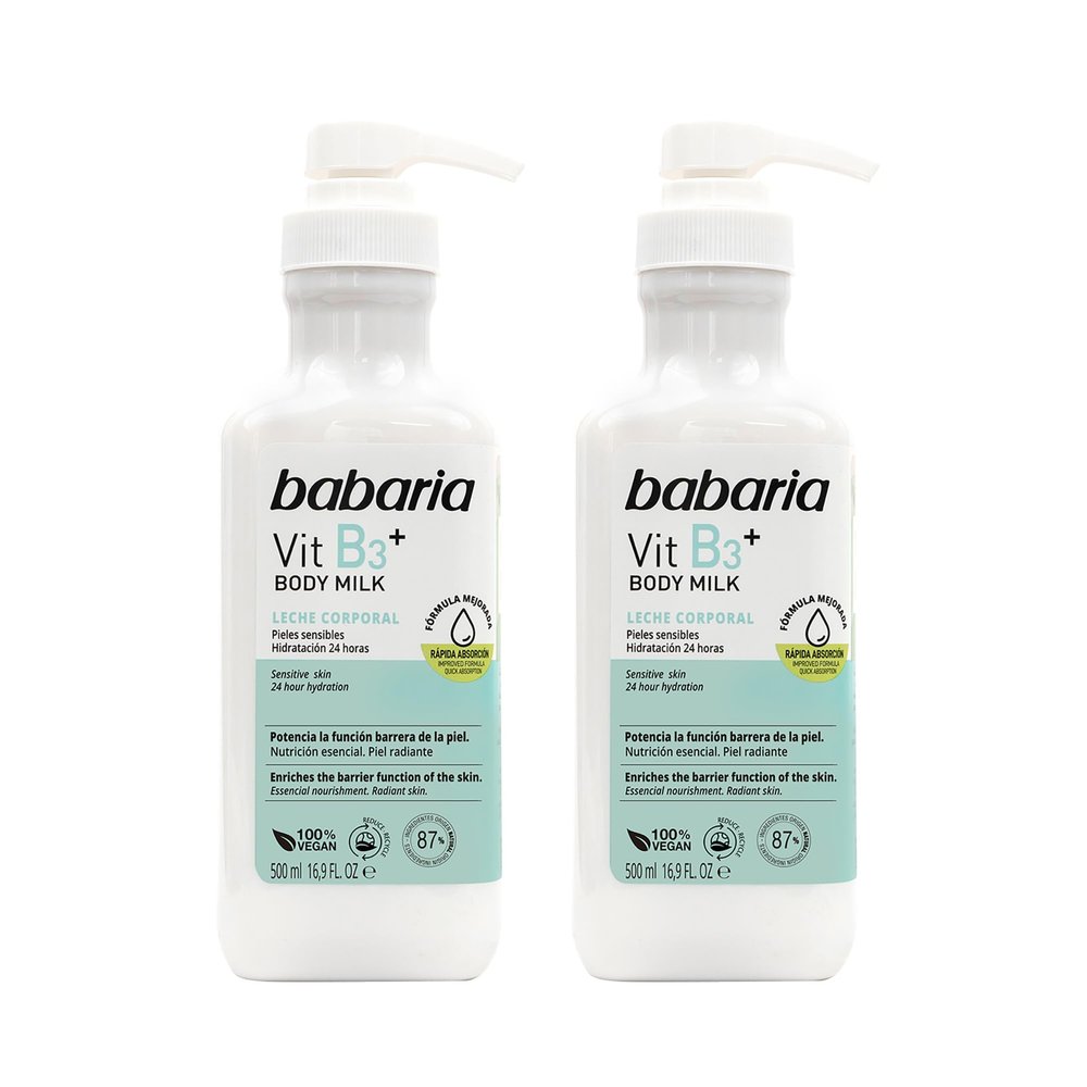 Babaria Vitamin B3 Body Milk - Nourishing Body Lotion for Women and Men - Enhances Skin Barrier - Moisturizing Body Cream for Sensitive Skin - 2 pc