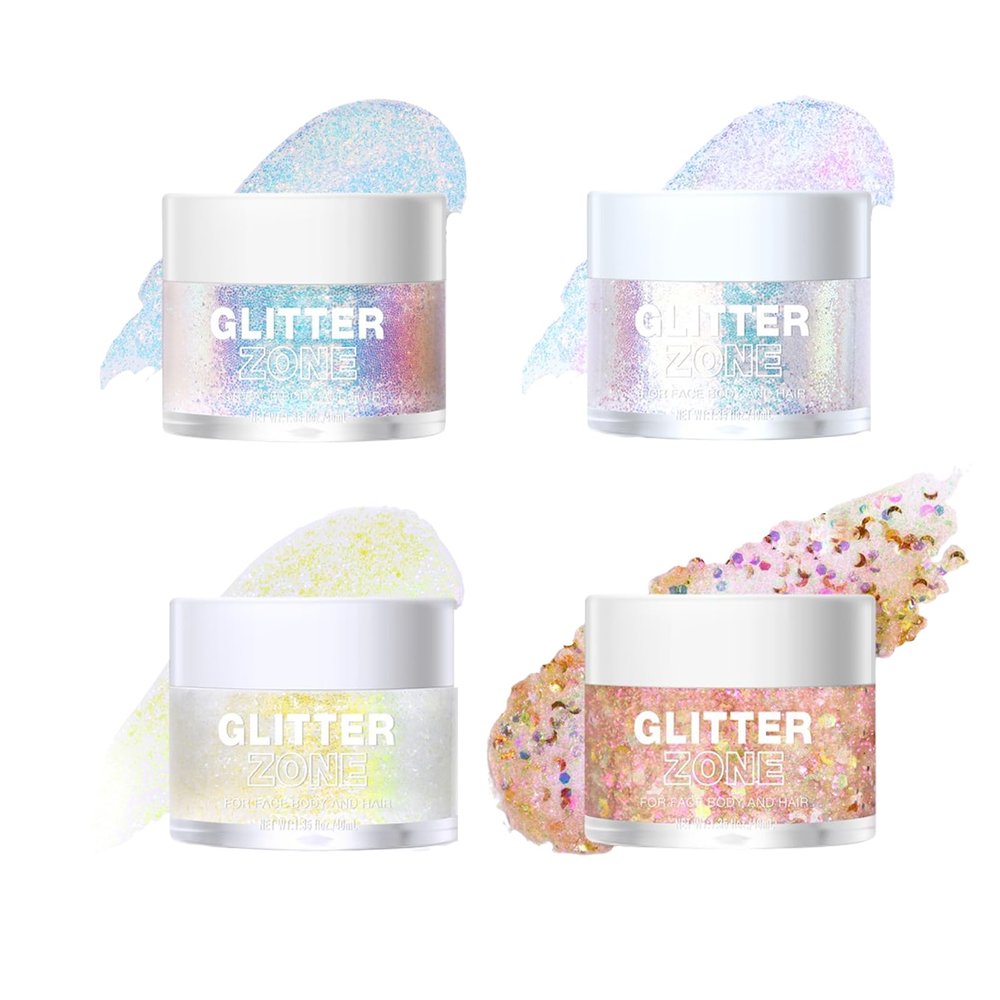 Flygragon Body Glitter Gel, Holographic Chunky Glitters for Body Hair Face Nails, Colorful Mermaids Shimmer Sparkle Makeup for Parties, Halloween, Singer Concerts Disco Festival Rave Accessories