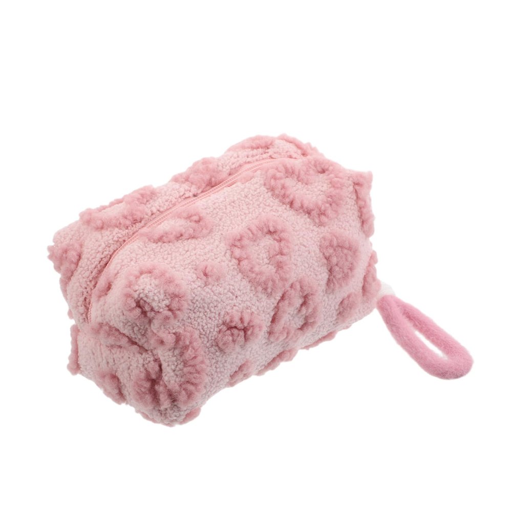 Healeved Plush Toilet Bag Makeup Travel Case Travel Skin Care Organizer Small Toiletry Bags for Women Cute Makeup Bags for Women Cute Makeup Pouch Large Makeup Bags for Pink