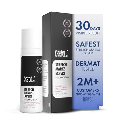 Thri'veCo Stretch Marks Expert Serum Cream | For New (red) & Old (white) Stretch Marks Removal & Skin Hydration | Powered by Striover, Rosehip Oil & Squalane | For Men & Women | 30ml