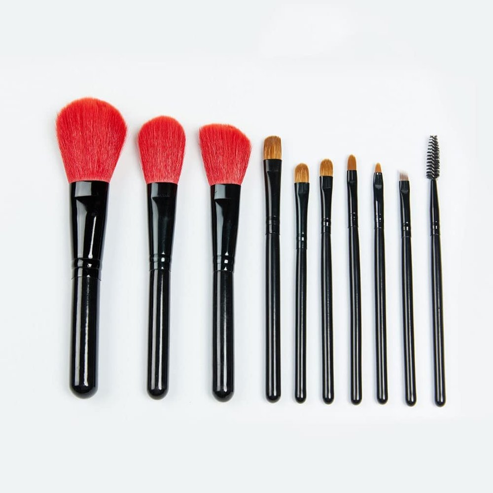 10 Makeup Brushes Set Wooden Handle Makeup Tools(D)