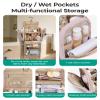 BAGSMART Puffy Travel Makeup Bag, Portable Hanging Toiletry Organizer with Removable Partition, Organizer for Travel-Sized Shampoo, Conditioner, Brushes Set, makeup Accessories, Camel view 3