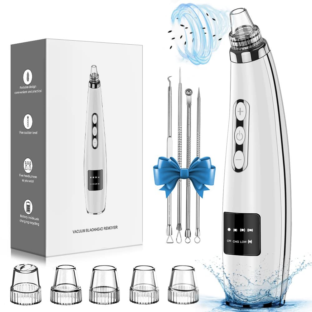 Blackhead Remover Pore Cleaner Electric Whitehead Extractor Tool-5 Suction Power,5 Probes,USB Rechargeable Blackhead Vacuum Kit for Women & Men