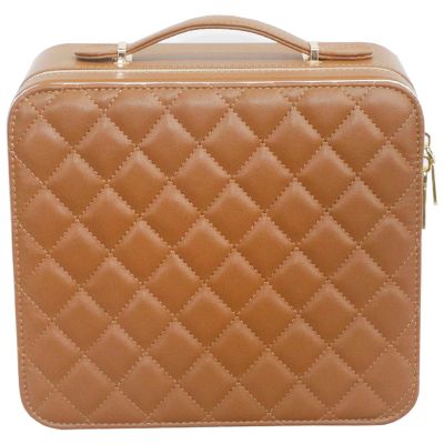 EHCBFCVN Pink Portable Three-Colour Makeup Case, Travel Beauty Storage Bag, Large Capacity Removable Compartment Design, With LED Mirror(Brown)