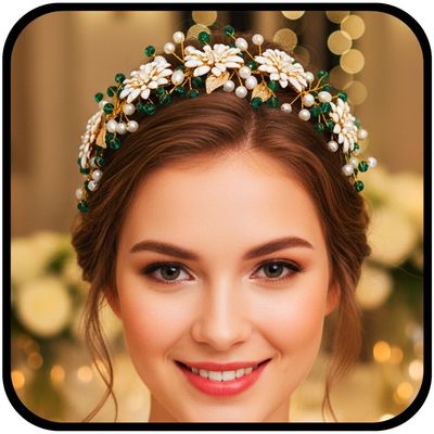 Urieo Bridal Wedding Headband Flower Green Hairband Crystal Bridesmaid Guest Hair Accessories for Women