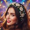 Urieo Bridal Wedding Headband Flower Green Hairband Crystal Bridesmaid Guest Hair Accessories for Women view 3