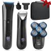 QREEYX Beard Trimmer for Men Groin & Body Hair Trimmer, Nose & Ear Clipper Head Razors for Bald Men, 5 in 1 Waterproof Manscape Kit with Travel Case, LED Display, Grooming Kit Gift for Him view 1