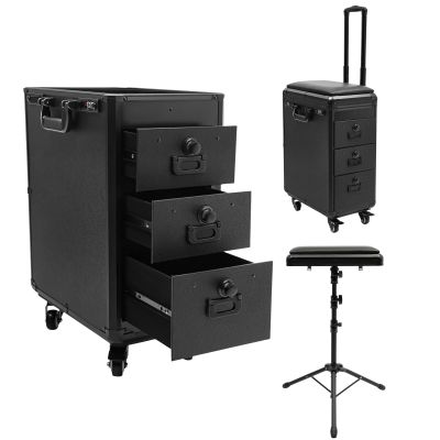 Fenjidrop Portable Tattoo Station on Wheels, 3-Drawer Tattoo Travel Case with Adjustable Armrest Stand, Lockable Storage for Tattoo Equipment & Supplies, Tattoo Workstation (Acrylic Panel)