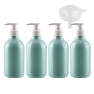 12PCS 300ml 10oz Refillable Empty Light Blue PET Plastic Lotion Pump Bottles, Shampoo Body Washing Cream Shower Gel Storage Holder Container Toiletries Liquid Dispenser + 2 x Funnel (4)