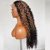 Deep Wave Blonde Brown #27 Color Human Hair Highlight Wigs 13x4 Invisible HD Lace Front Wigs With Natural Baby Hair 150% Density Pre Plucked Curly Remy Brazilian Hair Glueless Wig For Women 16 Inch view 1