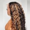 Deep Wave Blonde Brown #27 Color Human Hair Highlight Wigs 13x4 Invisible HD Lace Front Wigs With Natural Baby Hair 150% Density Pre Plucked Curly Remy Brazilian Hair Glueless Wig For Women 16 Inch view 2