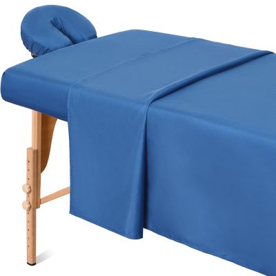 Comfyanno Massage Table Sheets Sets, 3 Pcs Professional Microfiber Massage Bed Cover Sheets, Soft, Light-Weight, Stain & Wrinkle Resistant, Includes Flat & Fitted Sheet, Face Cradle Cover - Dark Blue