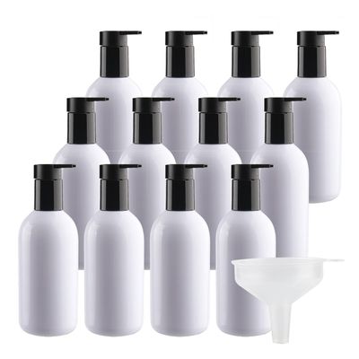 24PCS 300ml 10oz Refillable Empty White PET Plastic Lotion Pump Bottles, Shampoo Body Washing Cream Shower Gel Storage Holder Container Toiletries Liquid Dispenser + 1 x Funnel (White)