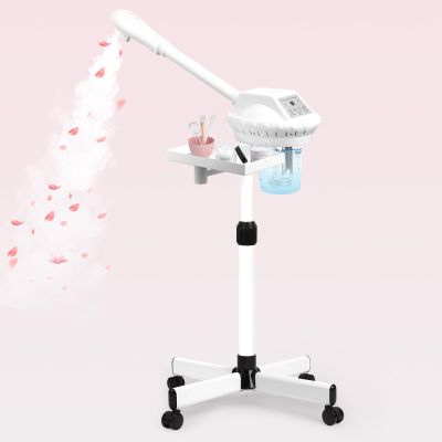 Facial Steamer Professional, Facial Steamer on Wheels with Storage Platform, Face Steamer with More Steam for Deep Cleansing and Hydration, Estheticians Steamer for Beauty, Spa and Home UseWhite