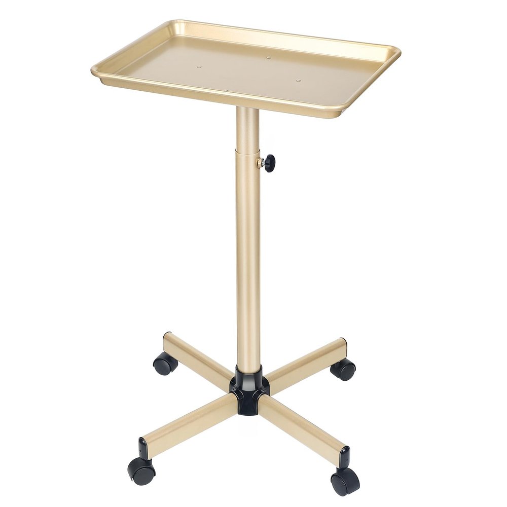 Salon Tray, Champagne Gold Salon Rolling Trays, Tattoo Service Trays Cart with Adjustable Height, Tattoo Tray on Wheels, Ideal Use As Tattoo Tray&Deantal Tray, No-Rusting