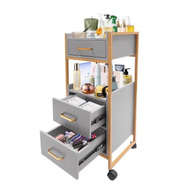 DELOPVIO Salon Storage Cart, 3 Drawers Mobile Salon Storage Cart, w/Hair Dryer Holder, 3 Drawers & 2 Open Tier Categorize, Hairdressing Tools Station Mobile Makeup Case