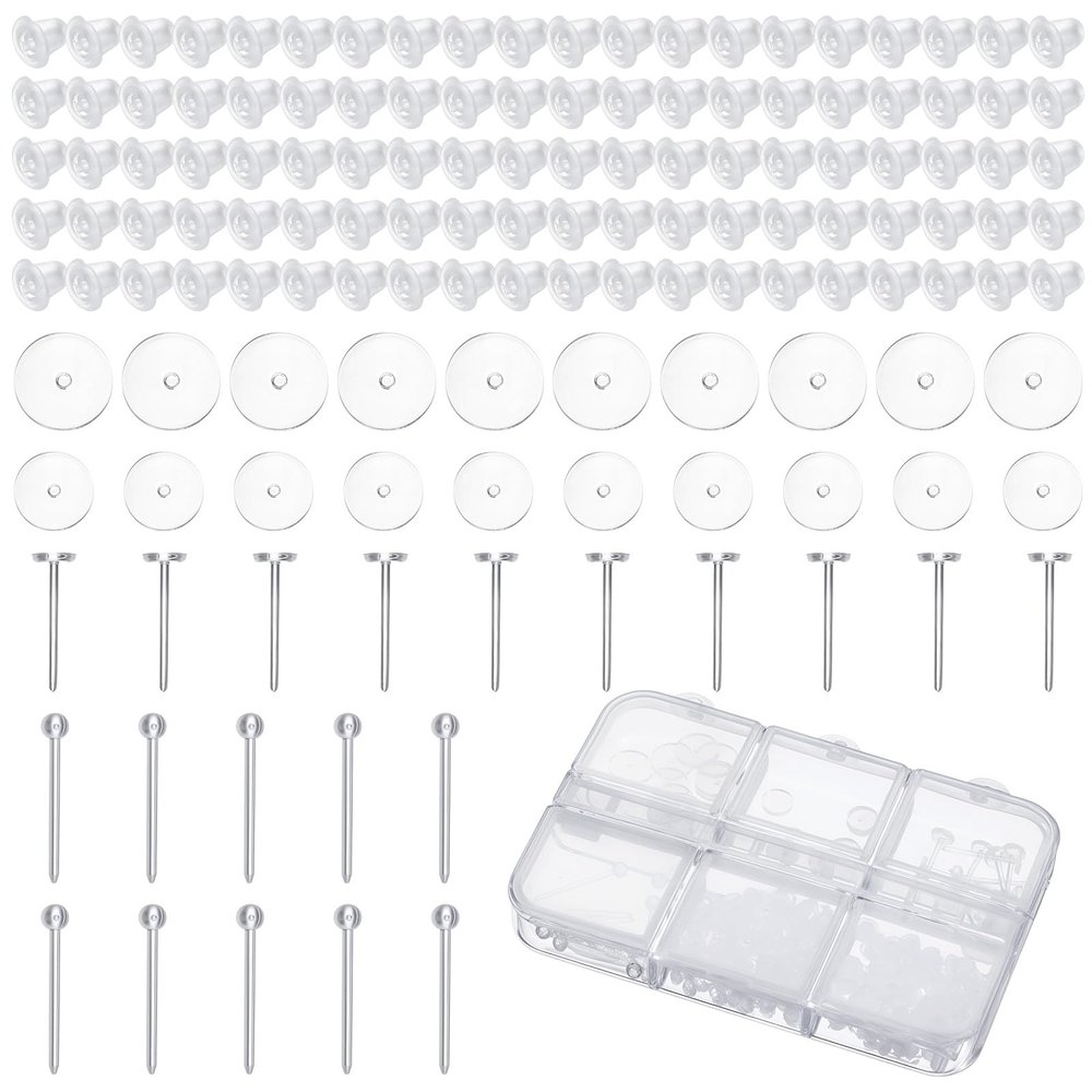 140 PCS Silicone Earring Backs for Studs 5/7 Mm Piercing Disc Bump Ball Flat Silicone Studs for Sports Clear Backs Earring Retainers Soft Clear Disk Pads Replacement Kits for Sports Work DIY