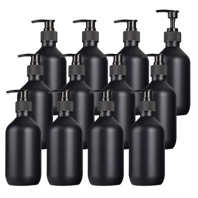 12 Pieces 300ml 10 oz Frosted Transparent Plastic PET Dispenser Pump Bottle with Lotion Pump DIY Refillable Bathroom Hotel Lotion Shampoo Gel Bottles with Funnel (Frosted Transparent 300ml)