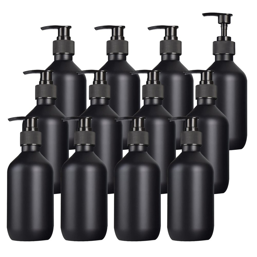 12 Pieces 300ml 10 oz Frosted Transparent Plastic PET Dispenser Pump Bottle with Lotion Pump DIY Refillable Bathroom Hotel Lotion Shampoo Gel Bottles with Funnel (Frosted Transparent 300ml)