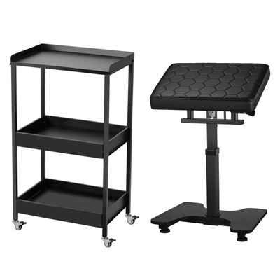 Poarmeey 3-Tier Tattoo Trolley Holder Stand and Tattoo Arm Rest Hydraulic Adjust Height Oversized for Tattoo Supplies