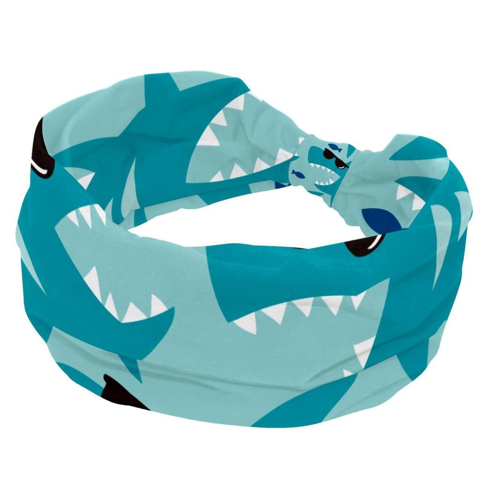 otnrnondcl Cool Blue Shark with Black Sunglasses Headbands for Women, Fashion Knotted Headband Wide Hairband Girls Hair Accessories