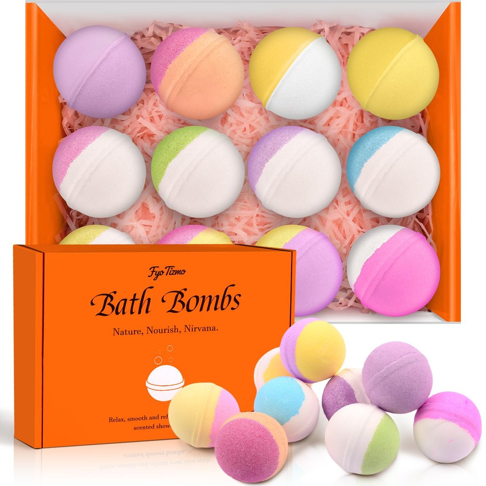 Bath Bombs for Women, 12 Pack Handmade Natural Fizzies Bath Bombs with 12 Unique Scents, Relaxing Bubble Bath for Dry Skin Moisturizing, Essential Oils Bathbomb Spa Gift Set for Mom, Wife, Girlfriend