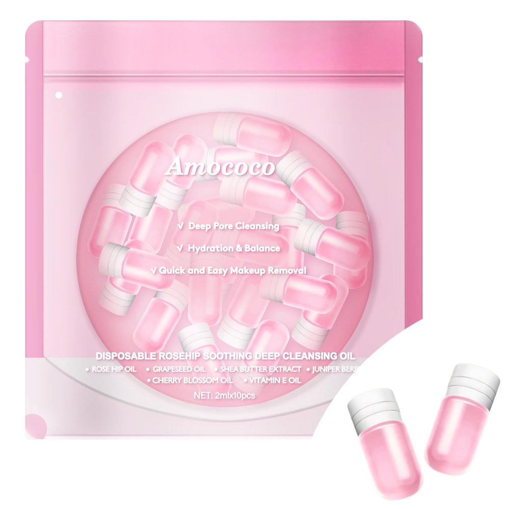 Amococo Makeup Remover Capsules - 10 Count | With Camellia Oil, Squalane & Rose Oil