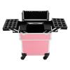 LTIGOAW Professional Rolling Makeup Travel Case, Lockable Hair Care Trolley, Beauty Salon Cosmetics Luggage Travel Organizer Toolbox, Makeup Train Case (Pink) view 1