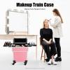 LTIGOAW Professional Rolling Makeup Travel Case, Lockable Hair Care Trolley, Beauty Salon Cosmetics Luggage Travel Organizer Toolbox, Makeup Train Case (Pink) view 3