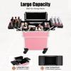 LTIGOAW Professional Rolling Makeup Travel Case, Lockable Hair Care Trolley, Beauty Salon Cosmetics Luggage Travel Organizer Toolbox, Makeup Train Case (Pink) view 4