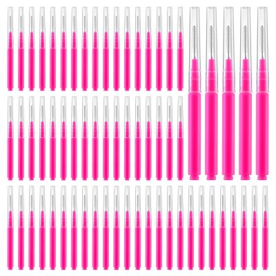 100Pcs Micro Eyebrow Brush Set Pink Brow Lamination Brush with Cap Micro Spoolies Lamination Portable Brow Brushes Multifunctional Brow Spoolie for Eyelash and Eyebrow Extensions Tool