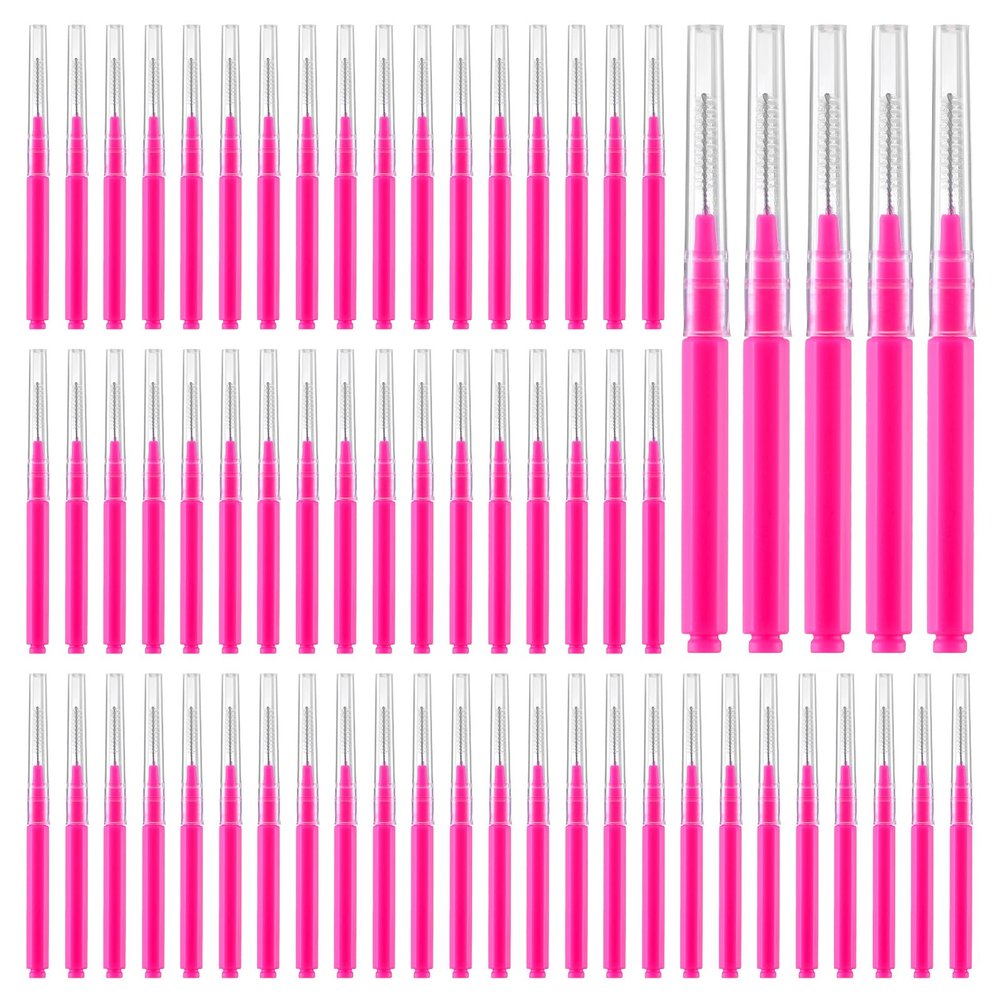 100Pcs Micro Eyebrow Brush Set Pink Brow Lamination Brush with Cap Micro Spoolies Lamination Portable Brow Brushes Multifunctional Brow Spoolie for Eyelash and Eyebrow Extensions Tool
