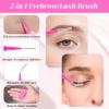 100Pcs Micro Eyebrow Brush Set Pink Brow Lamination Brush with Cap Micro Spoolies Lamination Portable Brow Brushes Multifunctional Brow Spoolie for Eyelash and Eyebrow Extensions Tool view 4