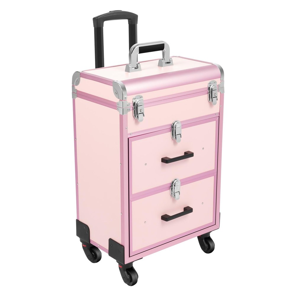 Akynjtbca Rolling Makeup Train Case Large Storage Cosmetic Trolley with Locks Salon Barber Case Traveling Cart TrunkProfessional Rolling Makeup Case