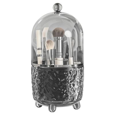 360 Rotating Makeup Organizer With Transparent Dustproof Cover, Glacier Texture, Water Wave Design, 6 Compartments