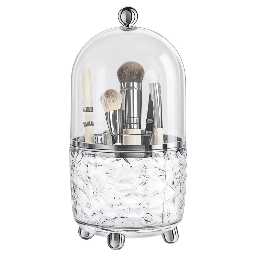 6-Compartment Rotating Makeup Organizer With Dustproof Transparent Cover, Glacier And Water Wave Design, Pet & Abs Materials